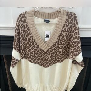Buckle V-Neck Leopard Sweater - Brown and Cream